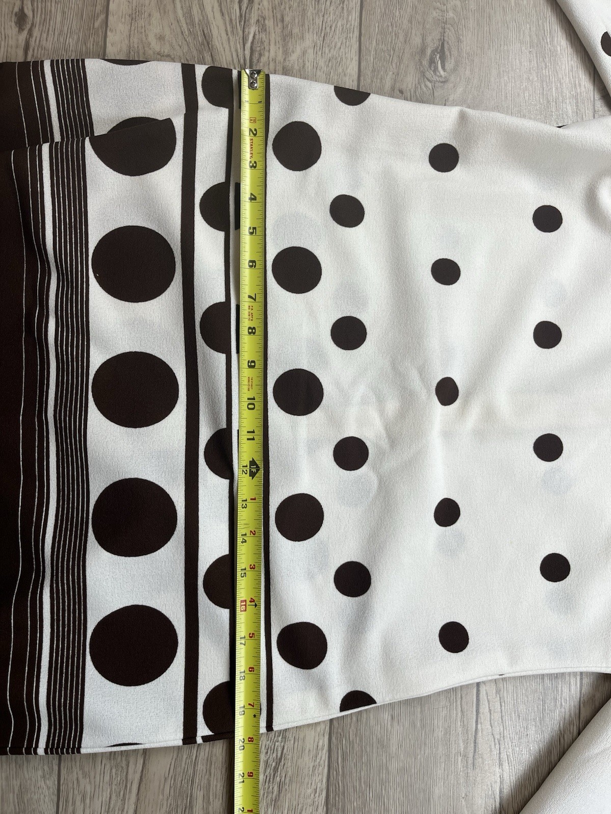 VTG 1960s Mod L’AIGLON Dress Belted Polka Dot Striped Brown White MCM Long Slv