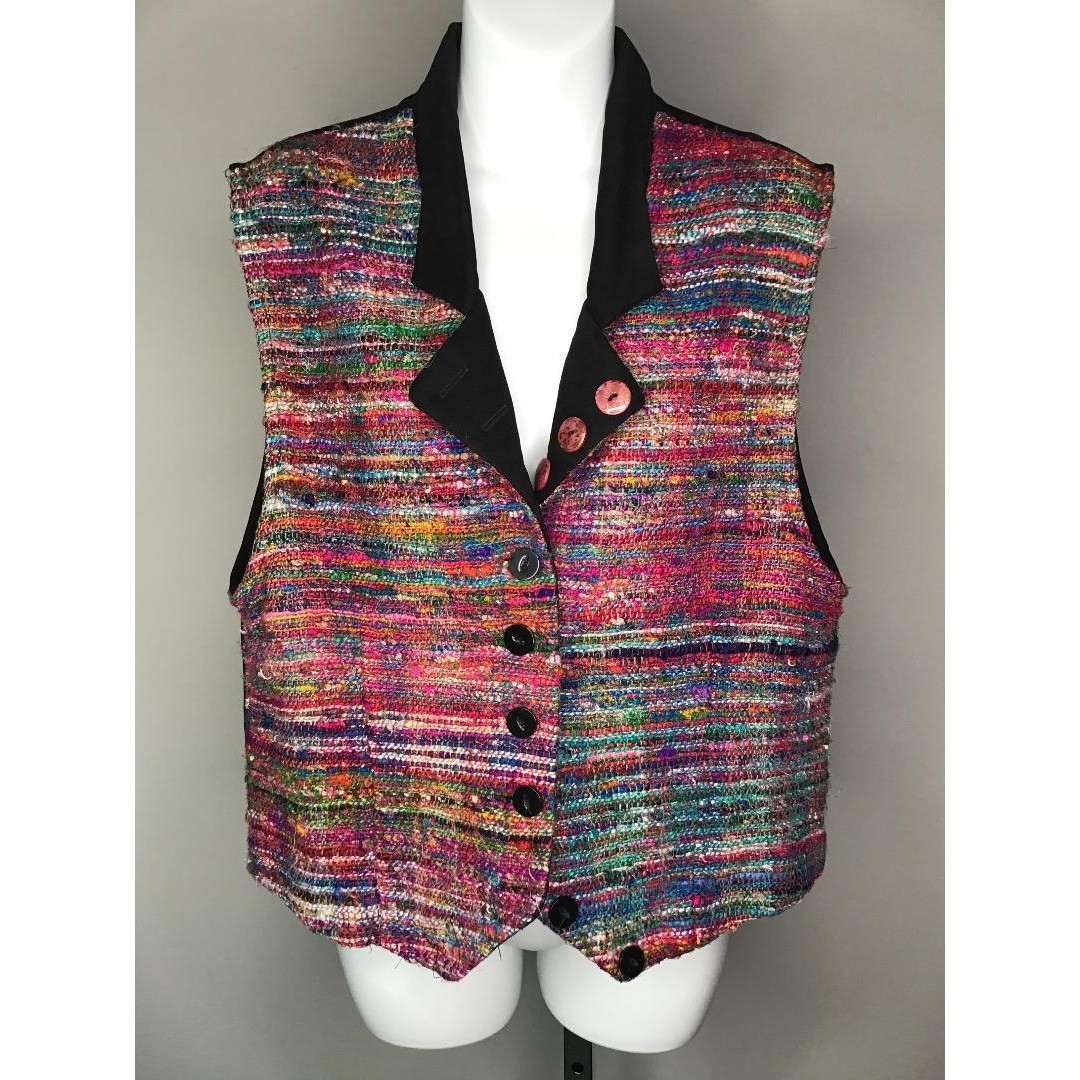 VTG Sunny Sport Multi Color Woven Textured Vest Womens 16 Southwestern Western