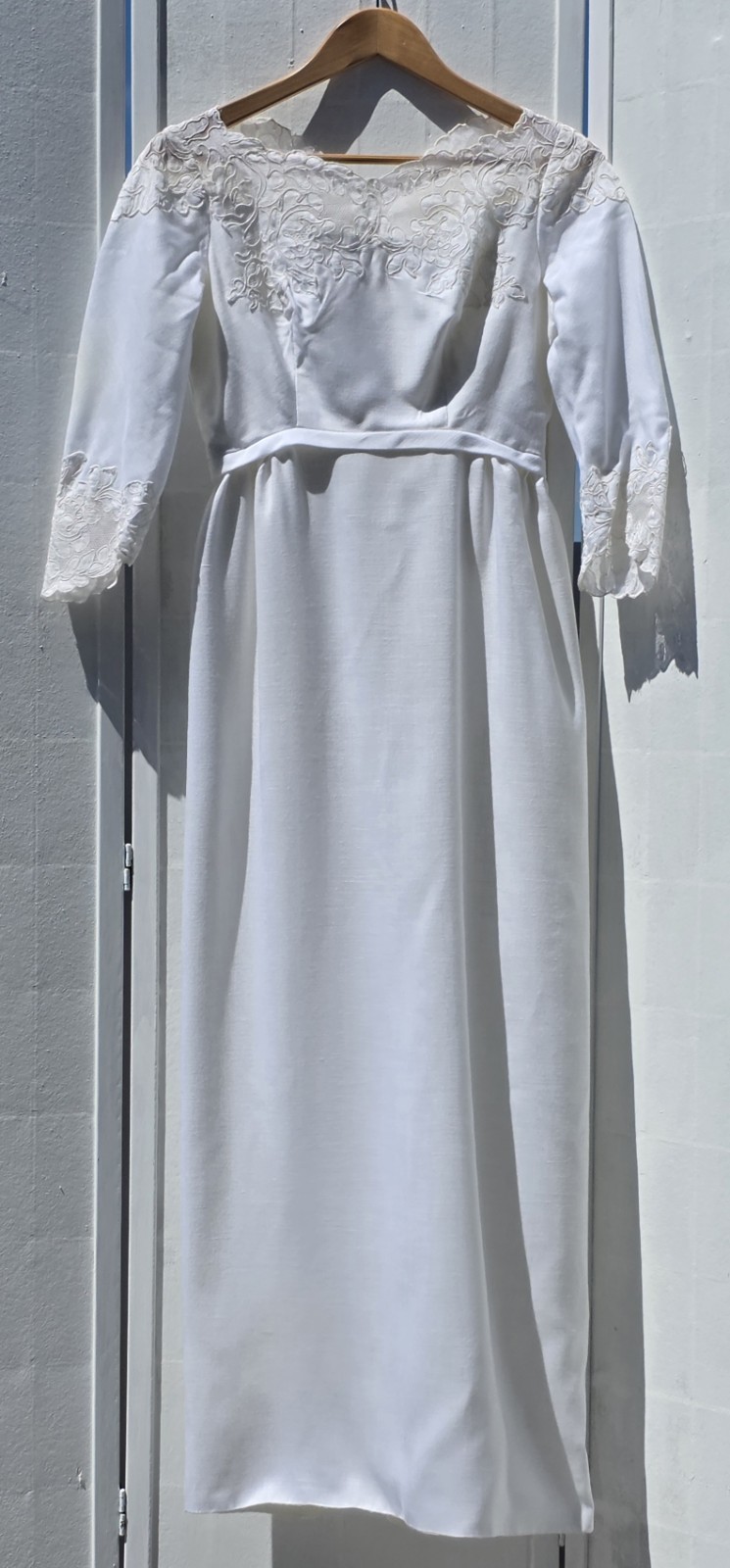Vintage 1960s Wedding Gown Of Silk Linen And Alencon Lace, size Small/Petite