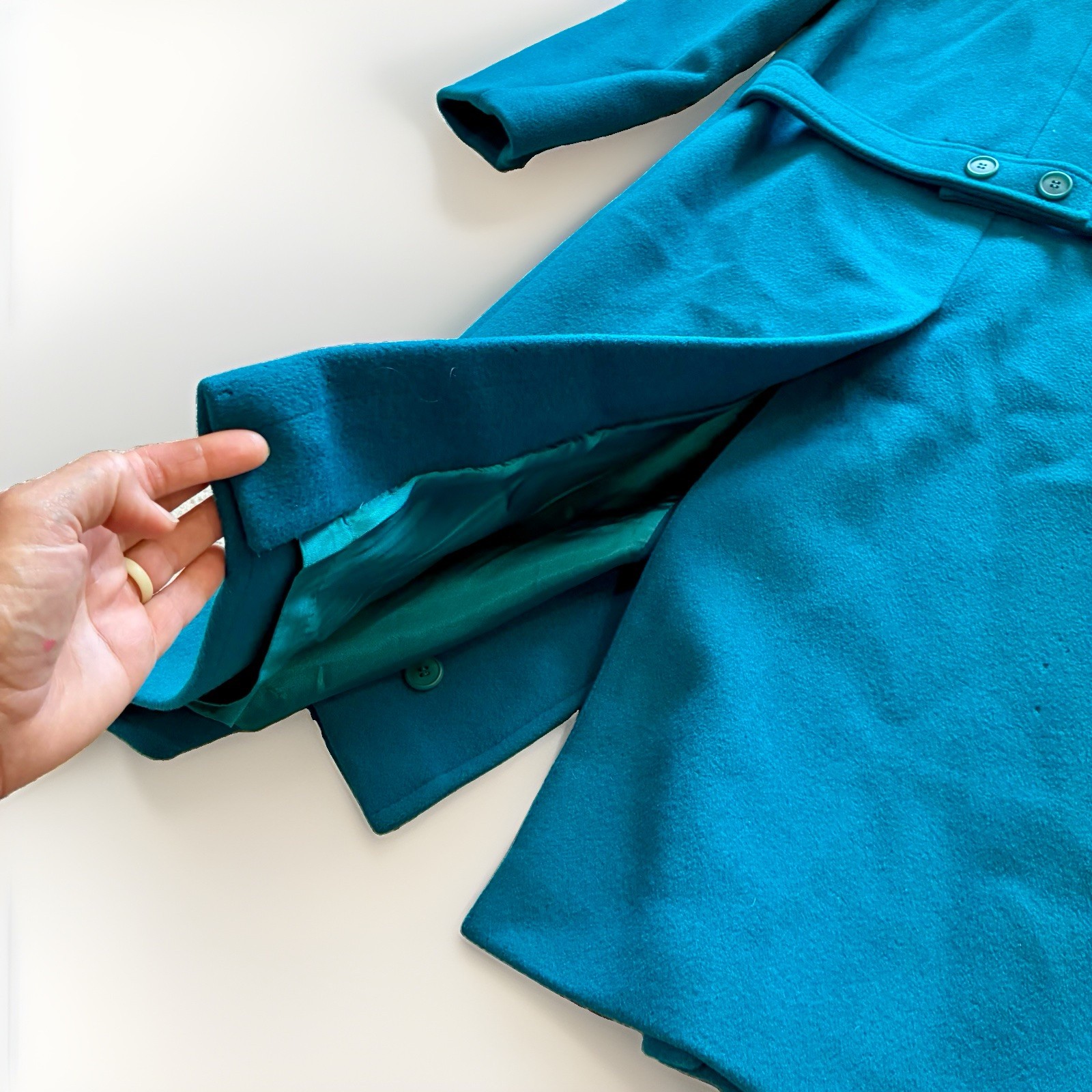 VTG 1970s Pendleton Virgin Wool Lined Teal Trench Coat Women’s Size 10 Old Money