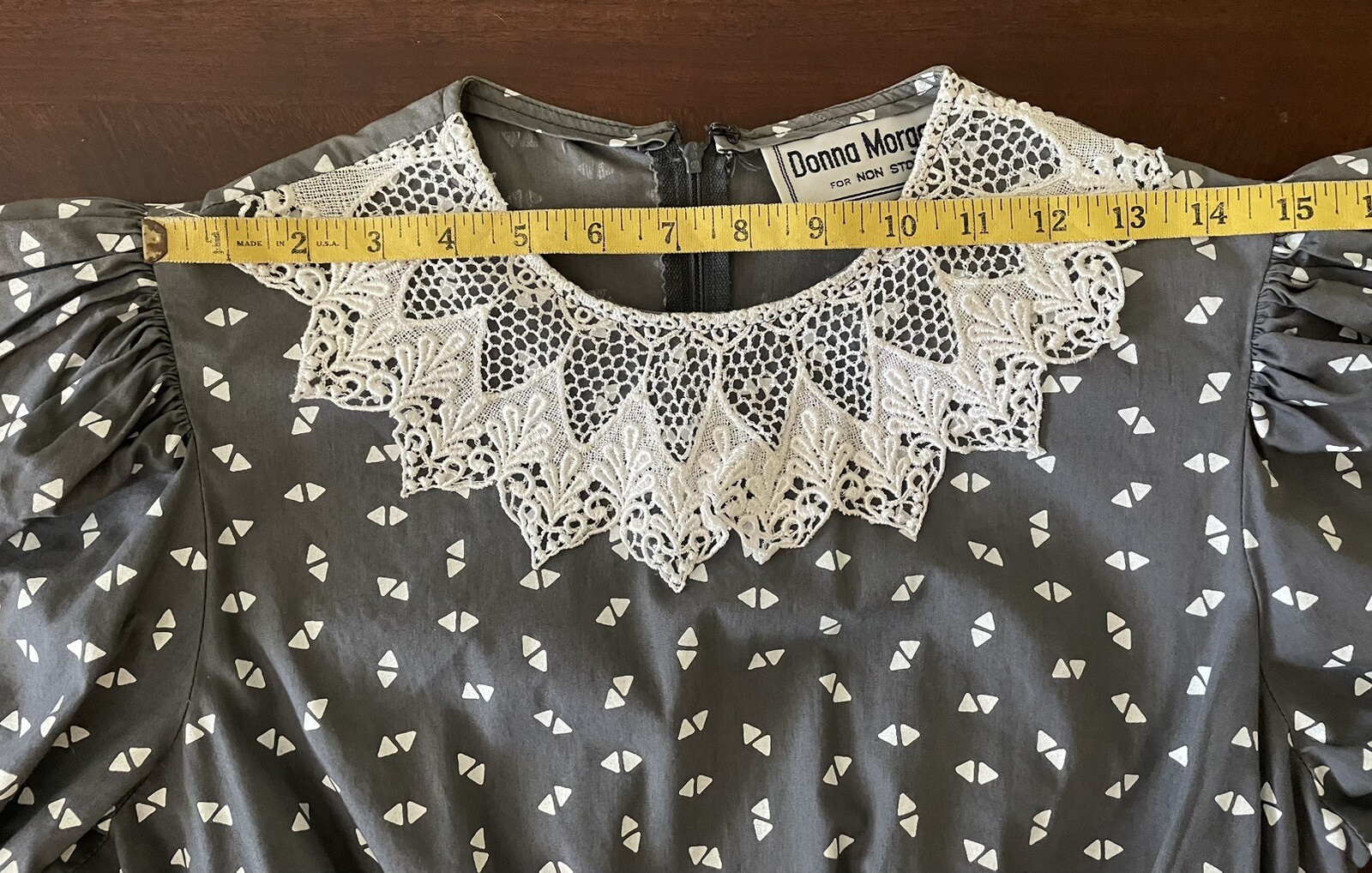 VTG 80s Fit and Flare Lace Doily Hippie Cottagecore Puff Sleeve Midi Dress sm/md