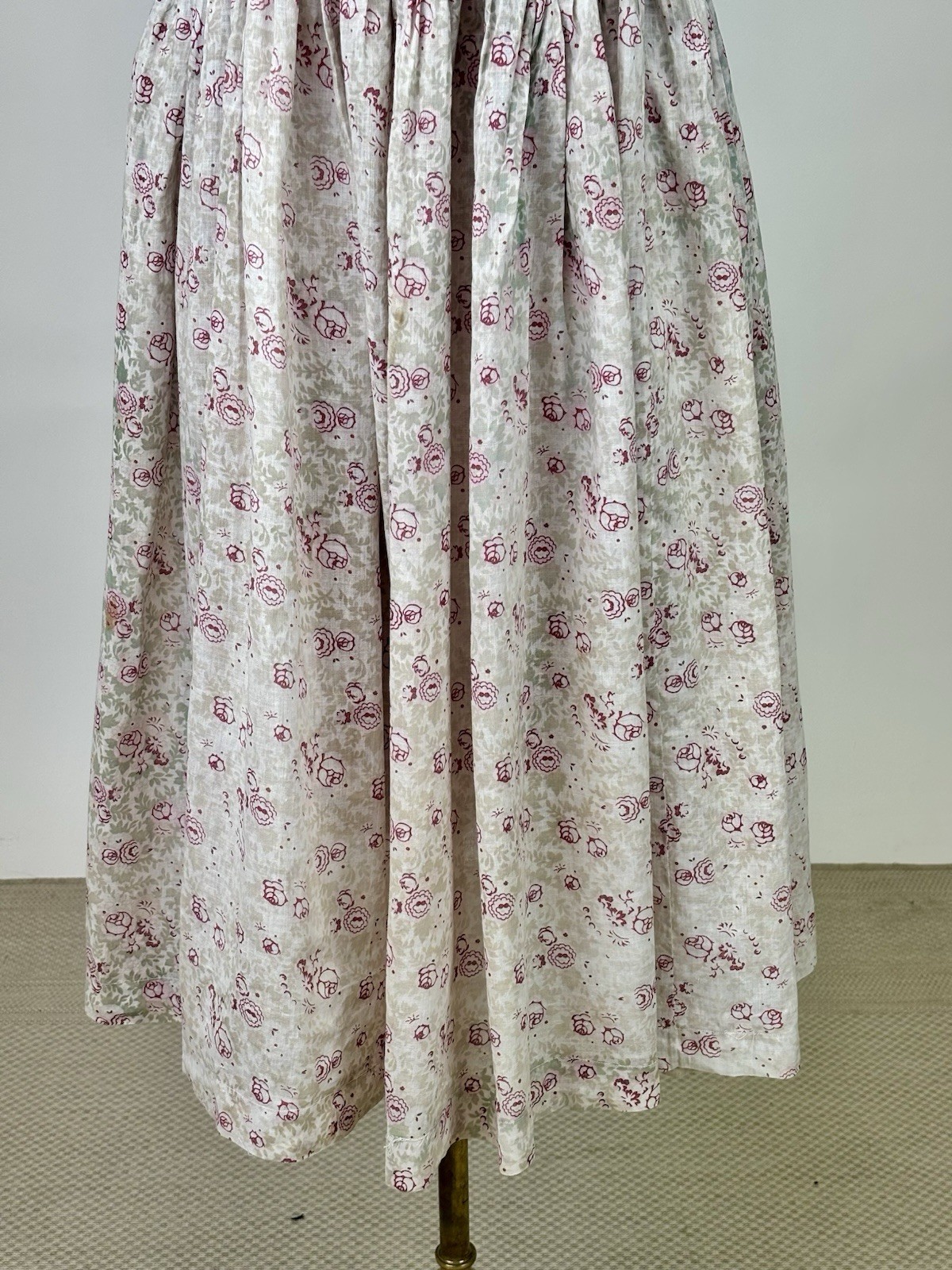 Vintage 1910s Childs Dress Short Sleeves Floral Print Pink Beige Soft Green