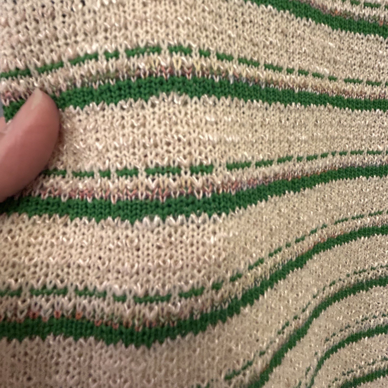 Vtg 1970 Jerell of Texas Green Beige Metallic Striped Sweater Sheath Dress Sz 5
