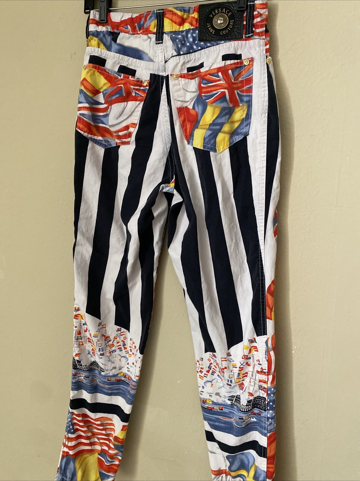 Vintage 90s Gianni VERSACE COUTURE Jeans Flags USA England Medusa Rare