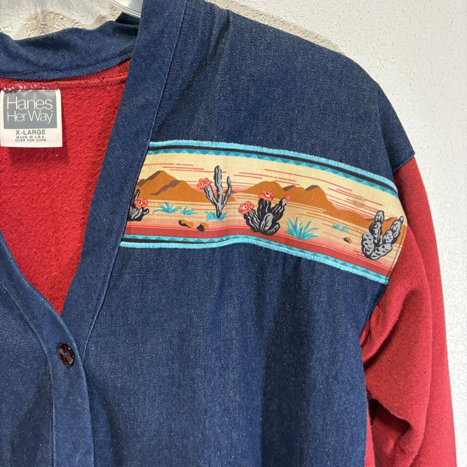 Vintage HANES HER WAY cottagecore granycore Denim Sweatshirt Jacket Southwest XL
