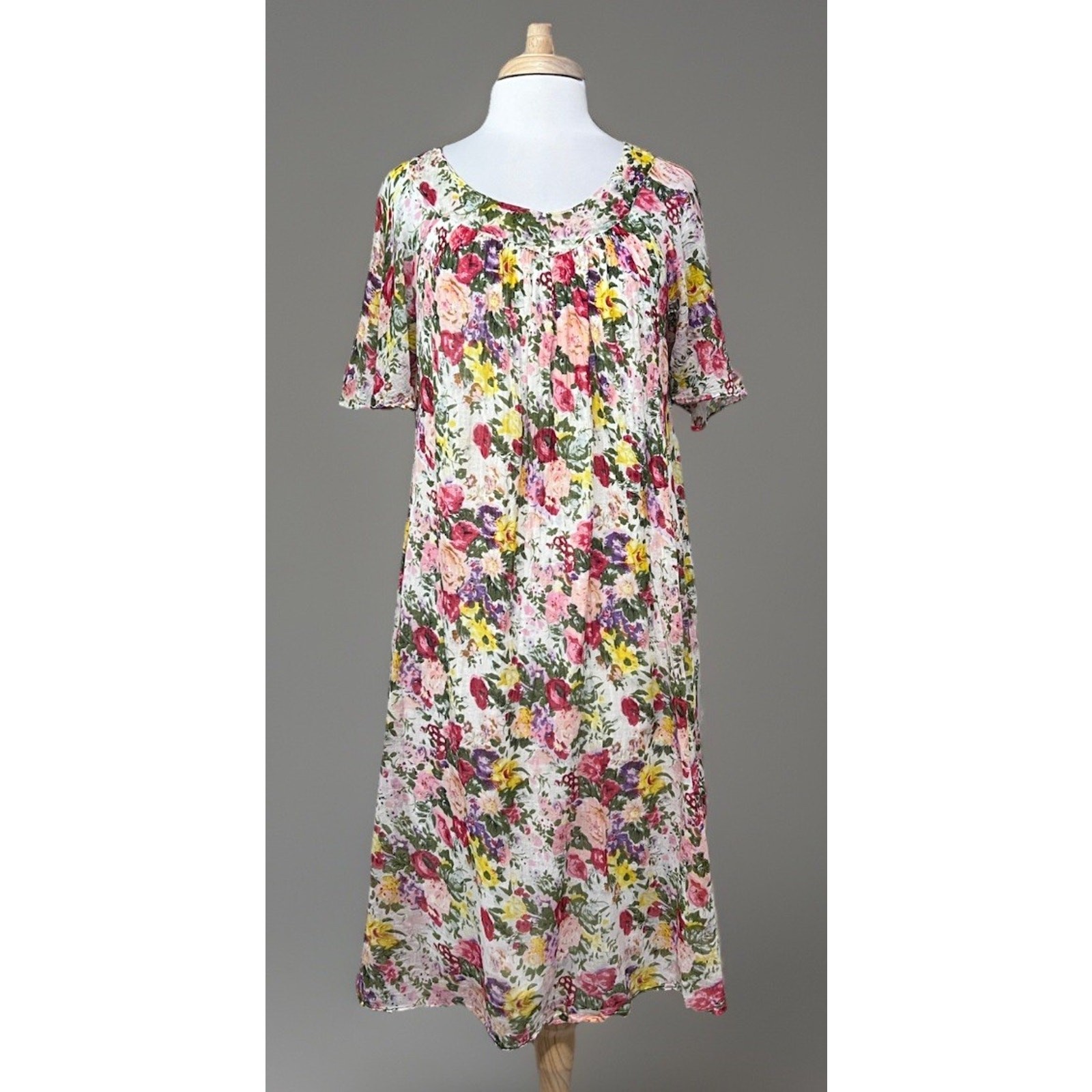 Its About Time Vtg Cottagecore Floral Cotton Midi Dress MuuMuu Lounger sz M READ