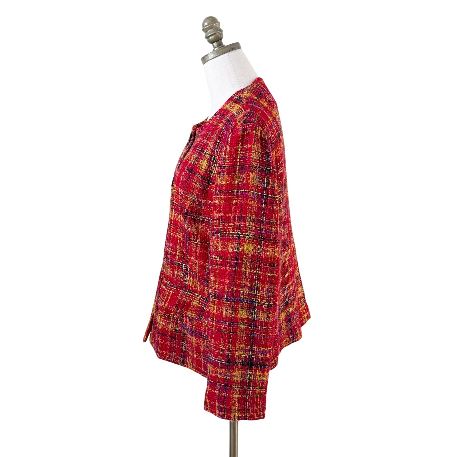 Vintage 90s N Touch Red Plaid Tweed Blazer/Top Women’s M/L Button Up Crew Neck