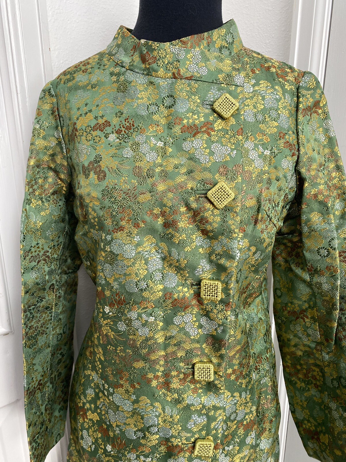 Vintage 1960’s Hand Tailored 2 Pc. Asian Brocade Neru Collar Suit