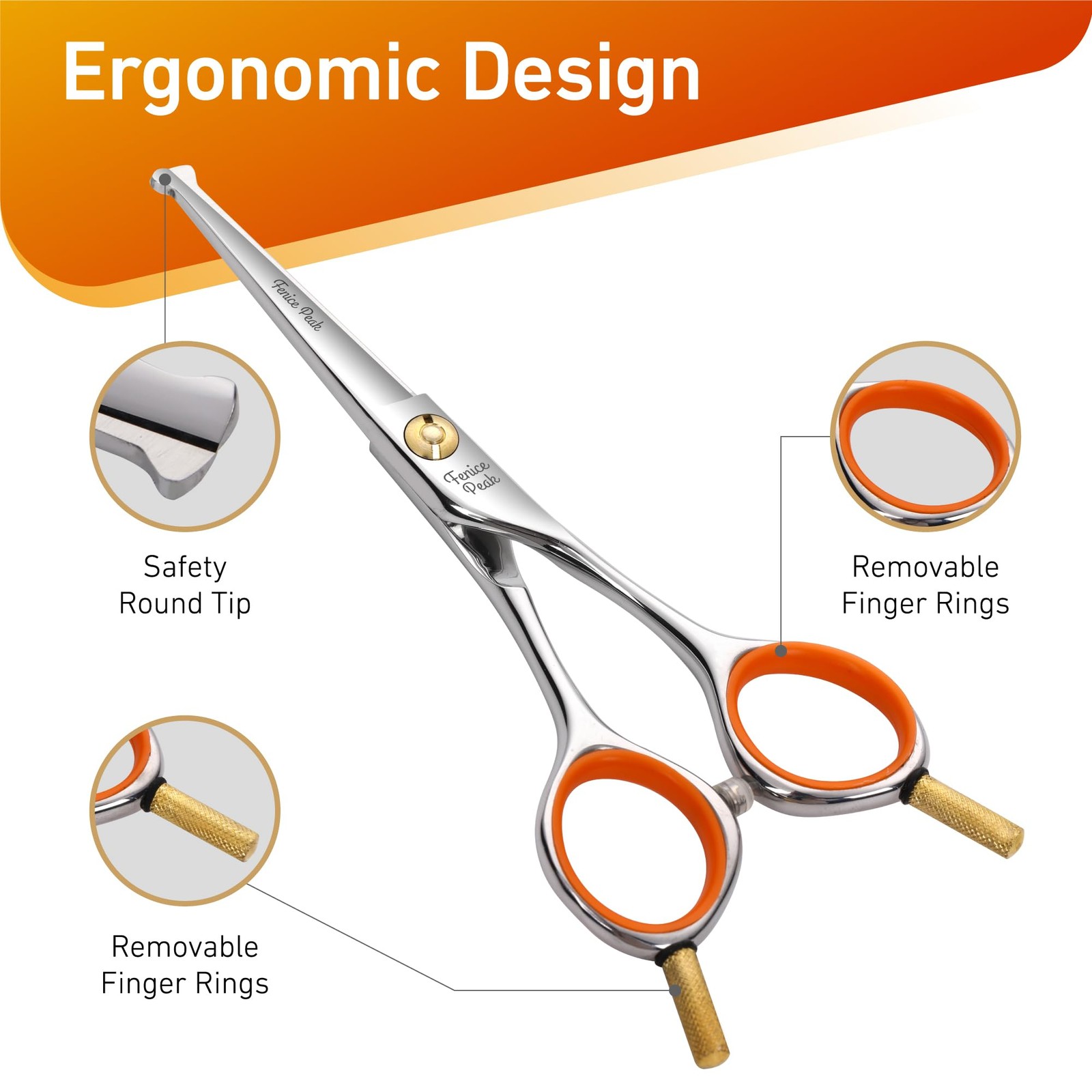 Fenice Peak 5″ 3-in-1 Dog Grooming Scissors Set Comb, Straight, Curved