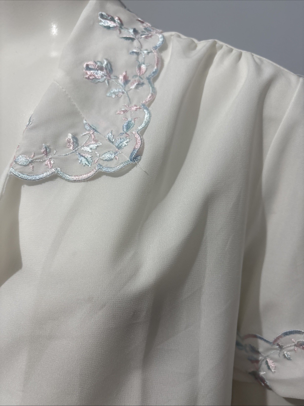 Vintage Lee Mar Pageant White Secretary Blouse Embroidered Women’s L (16)