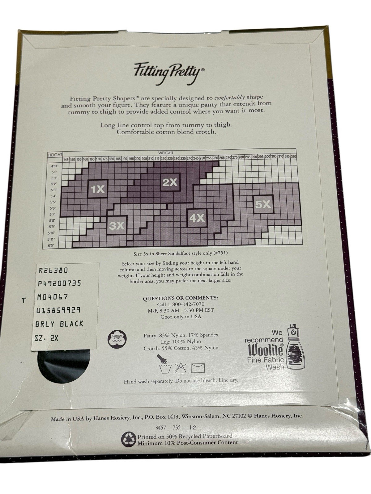 Hanes Fitting Pretty Shapers Pantyhose Queen Size 2X Style 735 BarelyBlack Sheer