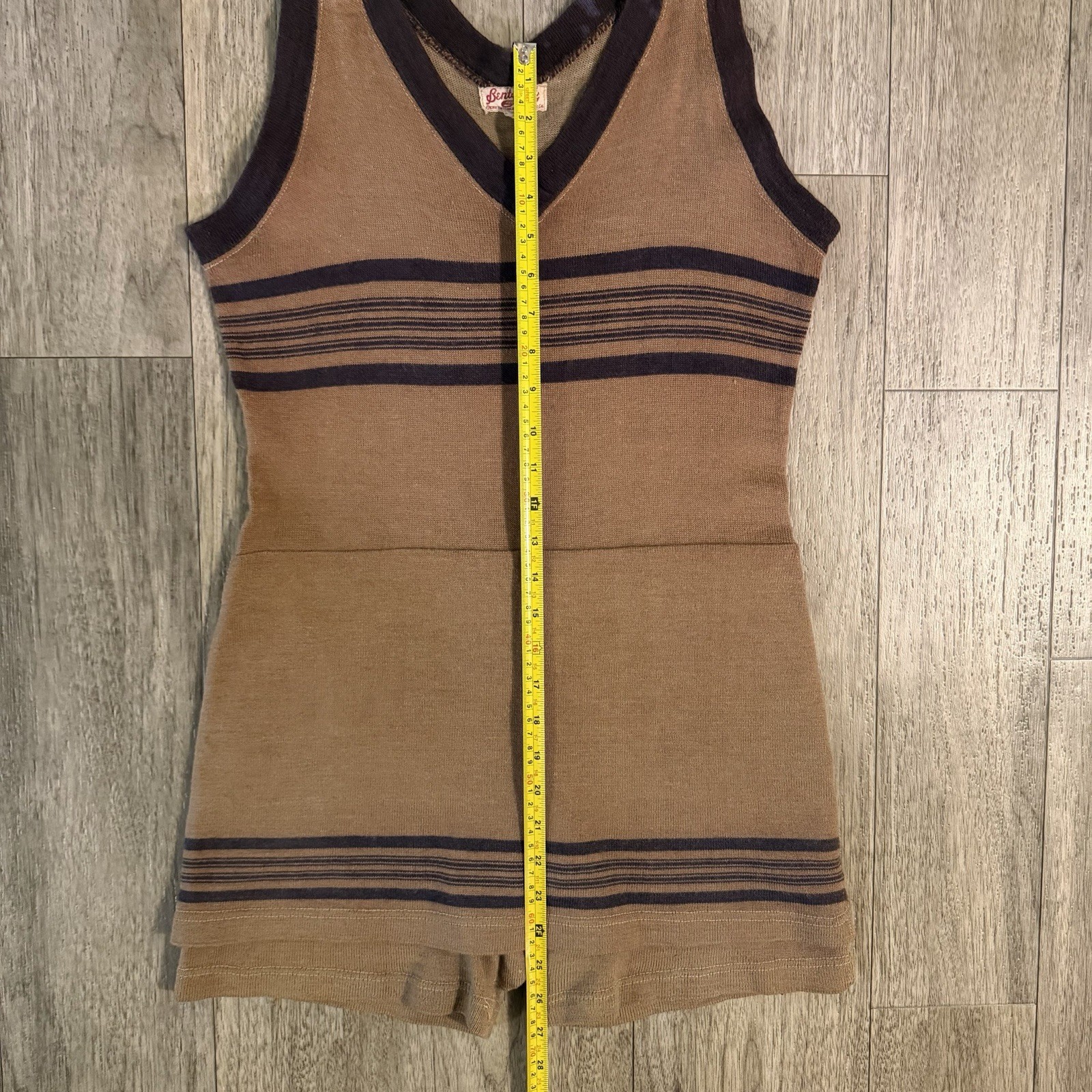 Vintage 1920s Bentzknit Wool Swimsuit Antique Bathing Suit Womens Brown Striped