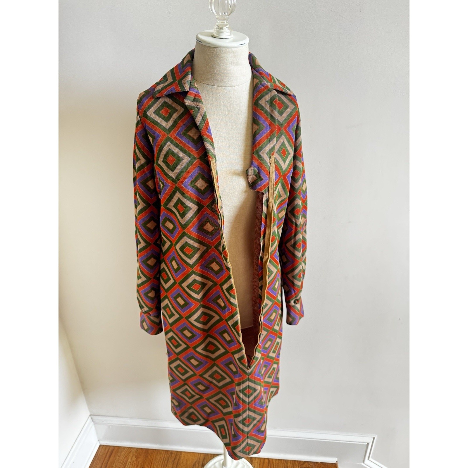 Vintage Disco Mod Dress Womens Size 12 Textured Geometric Hippie Groovy 60s 70s