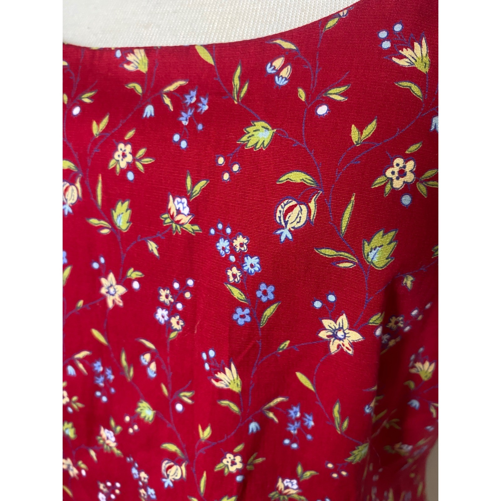 Vintage 90s Express World Brand Red Floral Sheath Dress Sundress Cottagecore 9