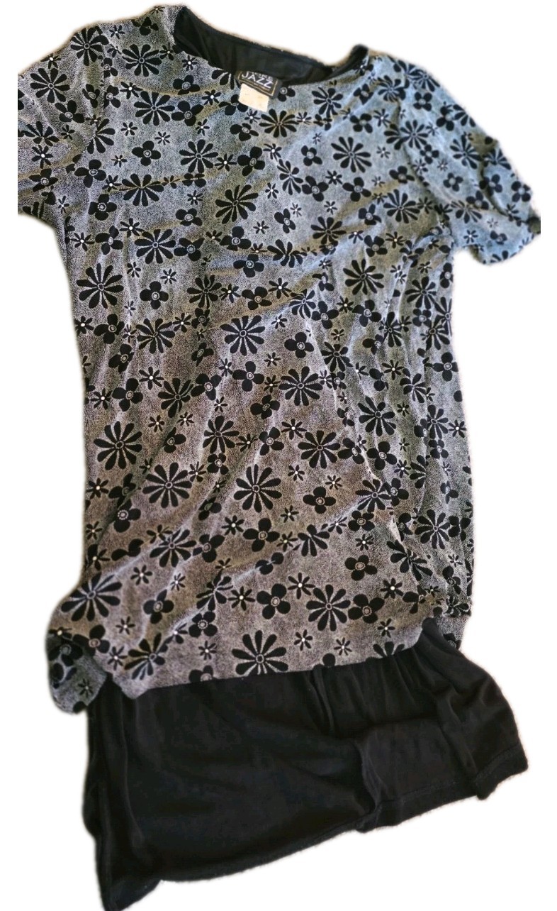 Vintage More Jazz Chorus Line Floral Midi Dress Sz 20 Black White Daisy 90s
