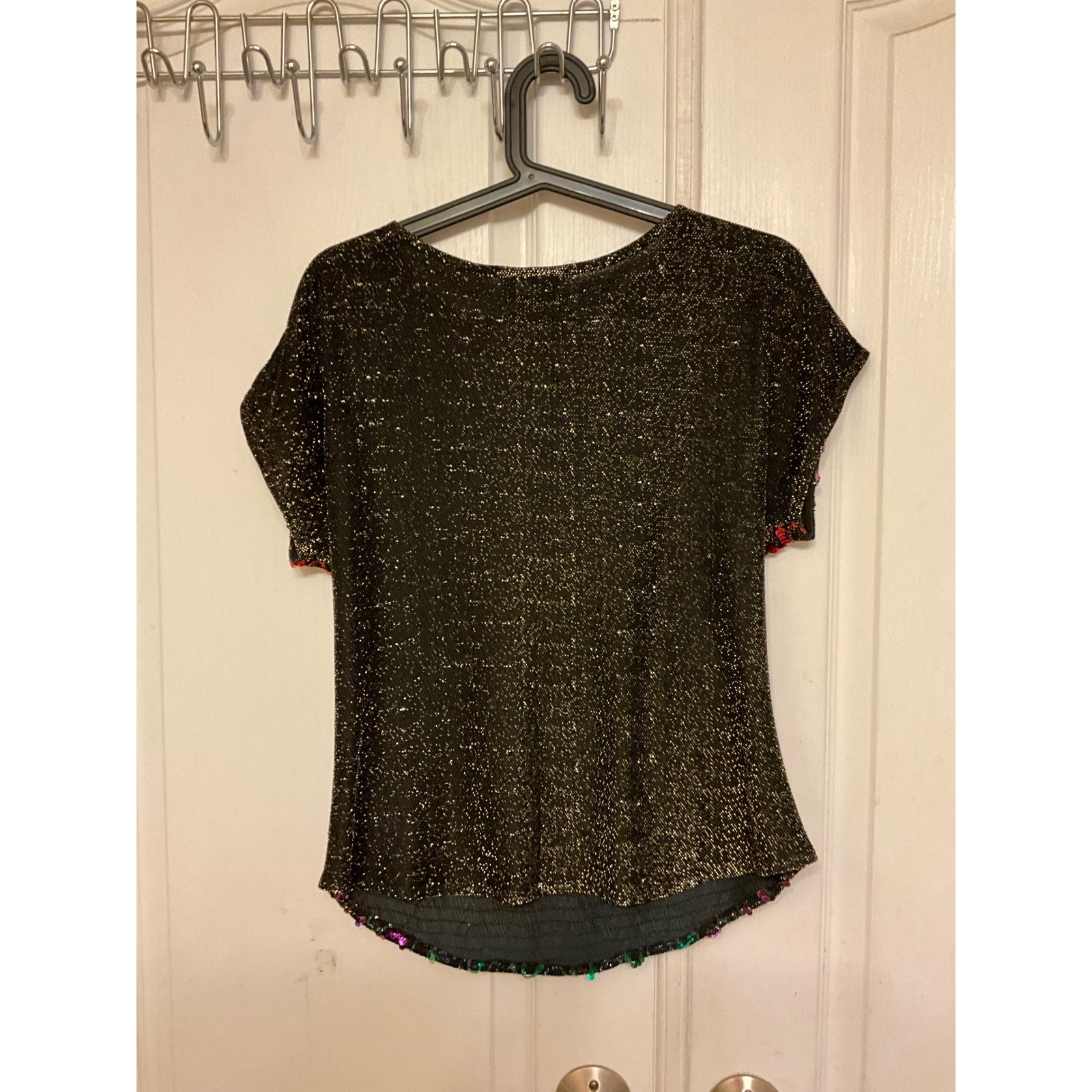 Vintage Joanna Sequin Multicolor Zig Zag and Black Gold Metallic Top – Med