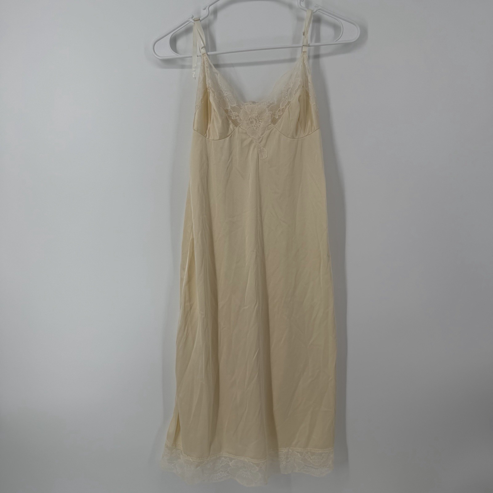 Vintage Kayser Cream Ivory Lace Chemise Slip Nightgown Lingerie Size 34