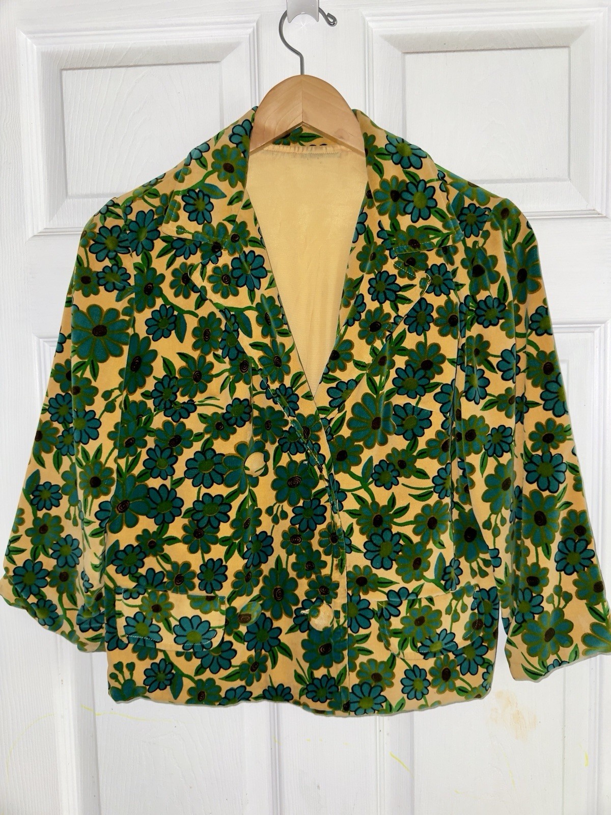 Vintage Floral Yellow, Blue & Green Velvet Blazer