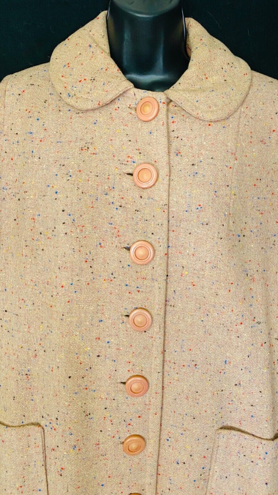 Vintage 1950s mauve wool jacket, long pink rainbow flecked swing coat pin up S