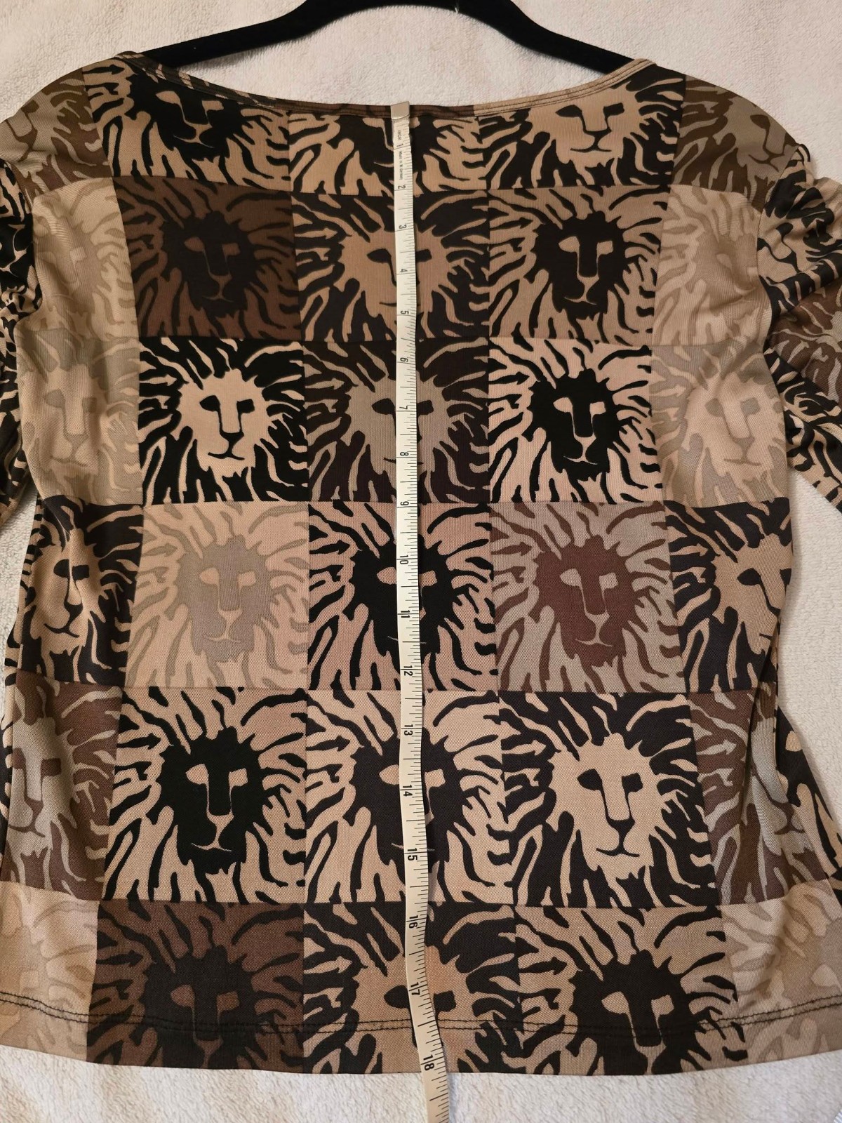 ANNE KLEIN VINTAGE Signature Logo LION Motif Silk Knit Long Sleeve Top Size P/XS
