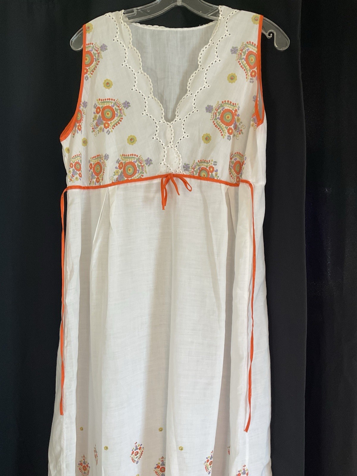 Vintage Night Gown / Dress Cotton With Flowers Tie In The Back Circa 1970’s Boho