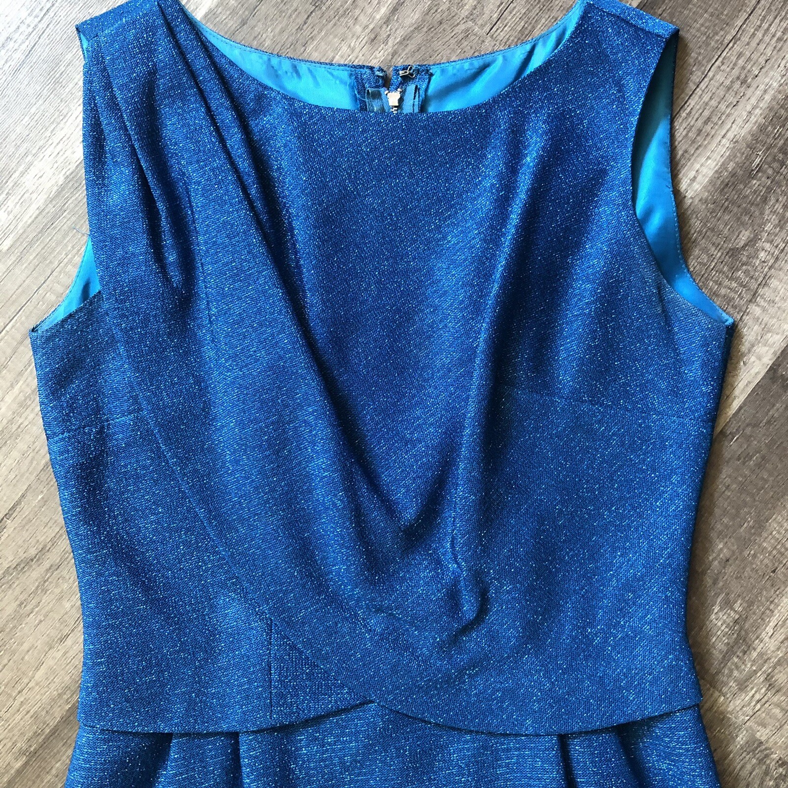 VTG 60s Stephen O’Grady Wiggle Sheath Dress Blue Metallic Sparkle Size 12 Small
