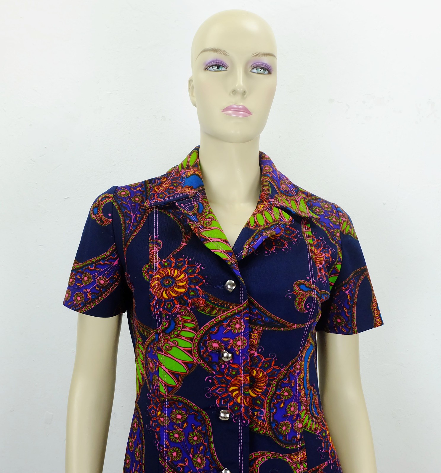 DRESS 60s 70s true vintage dress size M (38) paisley pattern bright colours