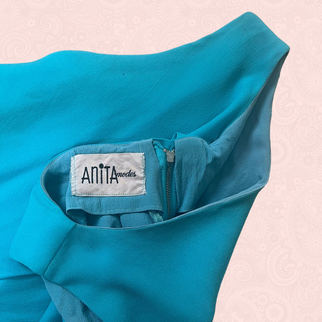Vintage 50s 60s Anita Modes Couture Turquoise Blue Chiffon Capelet Tie Dress XXS