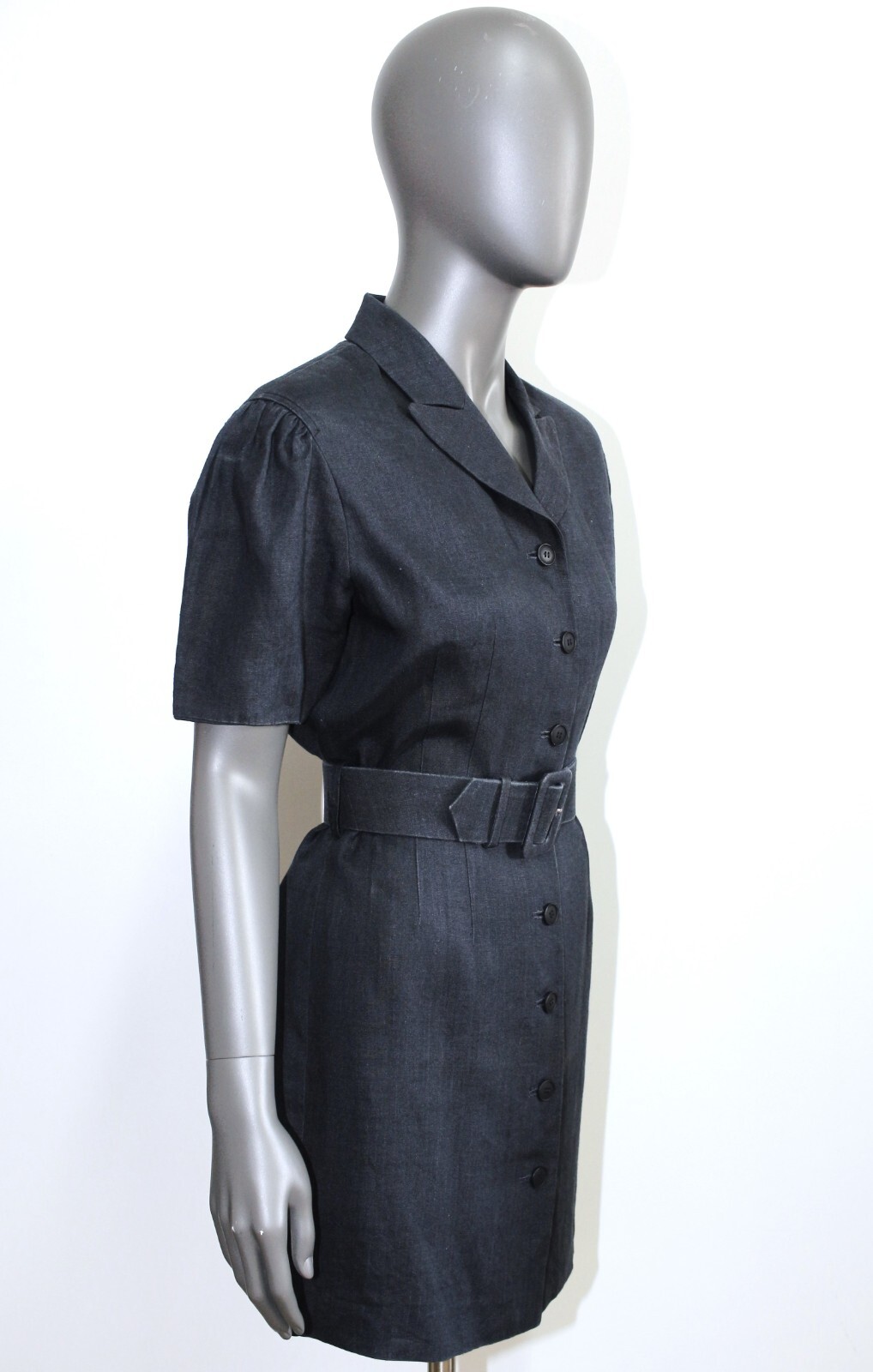Vintage 80s Anthracite Short Sleeves Hemp Shirt Dress KENZO Size M Made in Japan