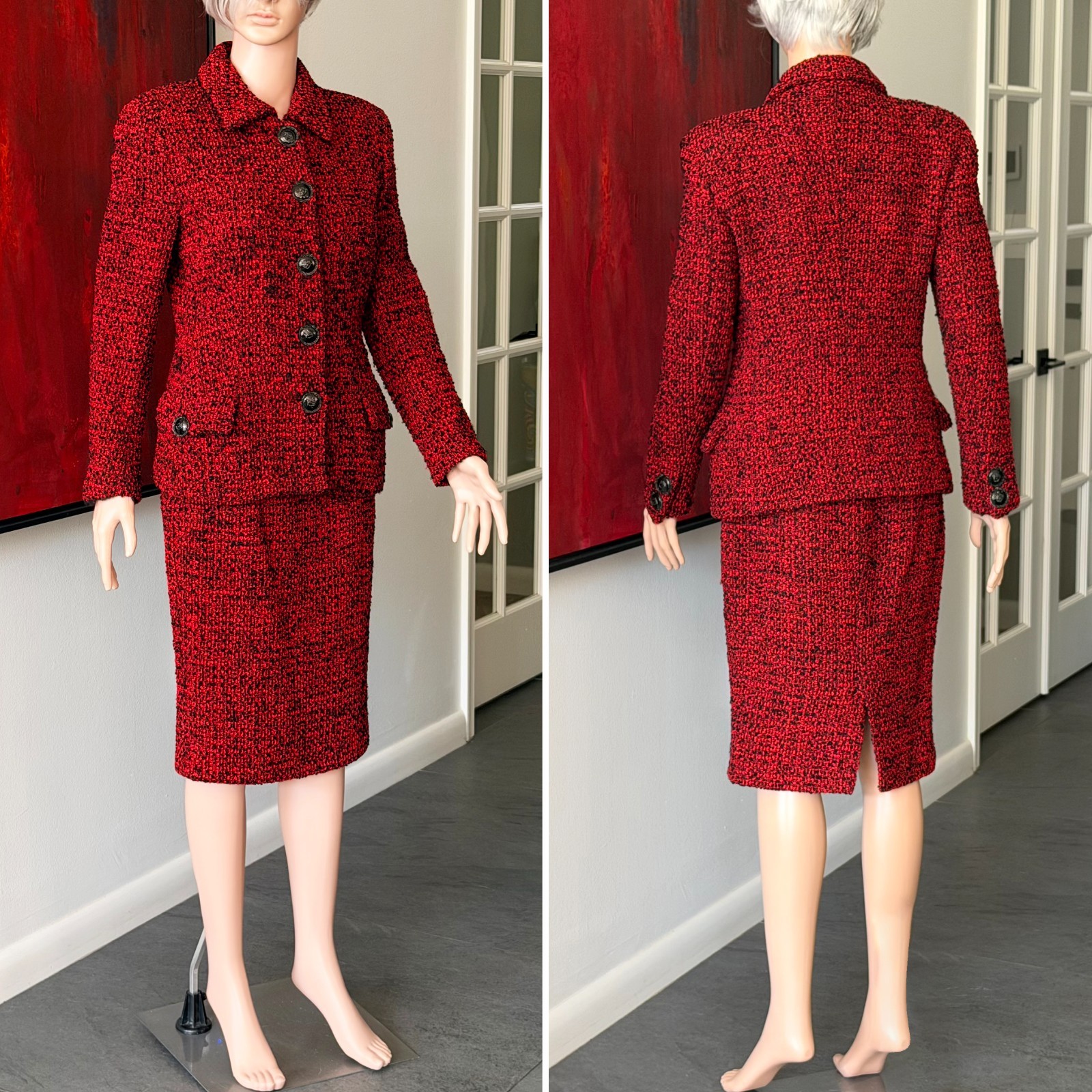 GIANNI VERSACE red wool boucle skirt suit size 42 from F/W 1995/96
