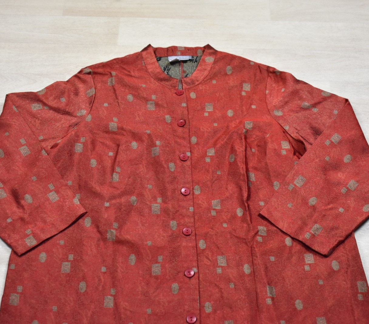 90s ULLA POPKEN Boho Cheongsam Style Jacket Rust Plus Size 20/22 VTG