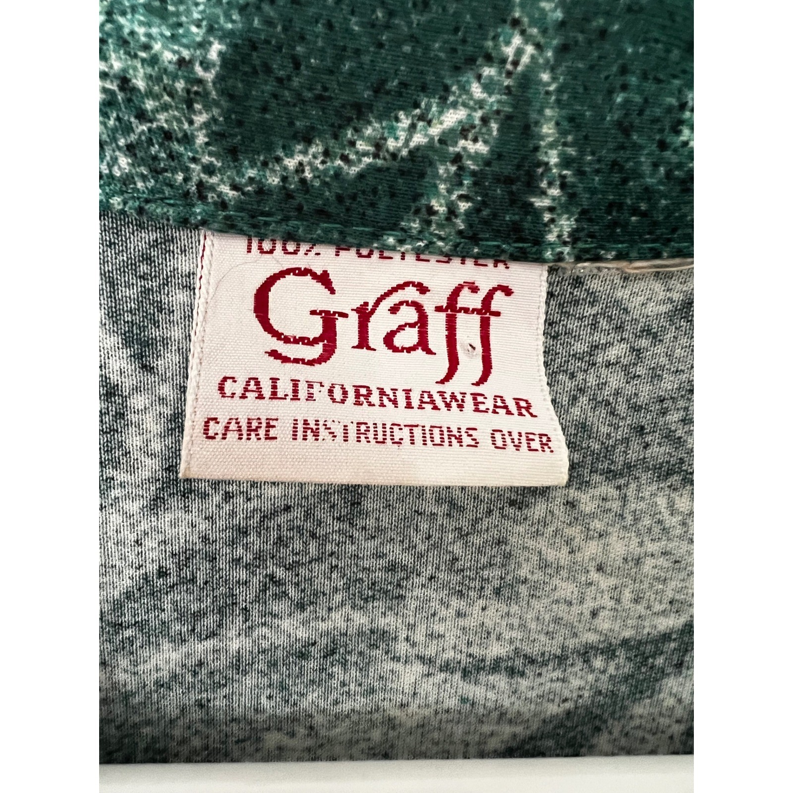 Vintage Graff Californiawear Green Leaf Print Button Front Blouse Long Sleeve