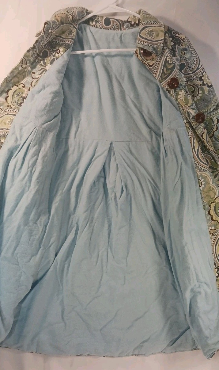 Paisley Blue Yellow Green Long Sleeve Mid Length Canvas Fabric Vintage Coat