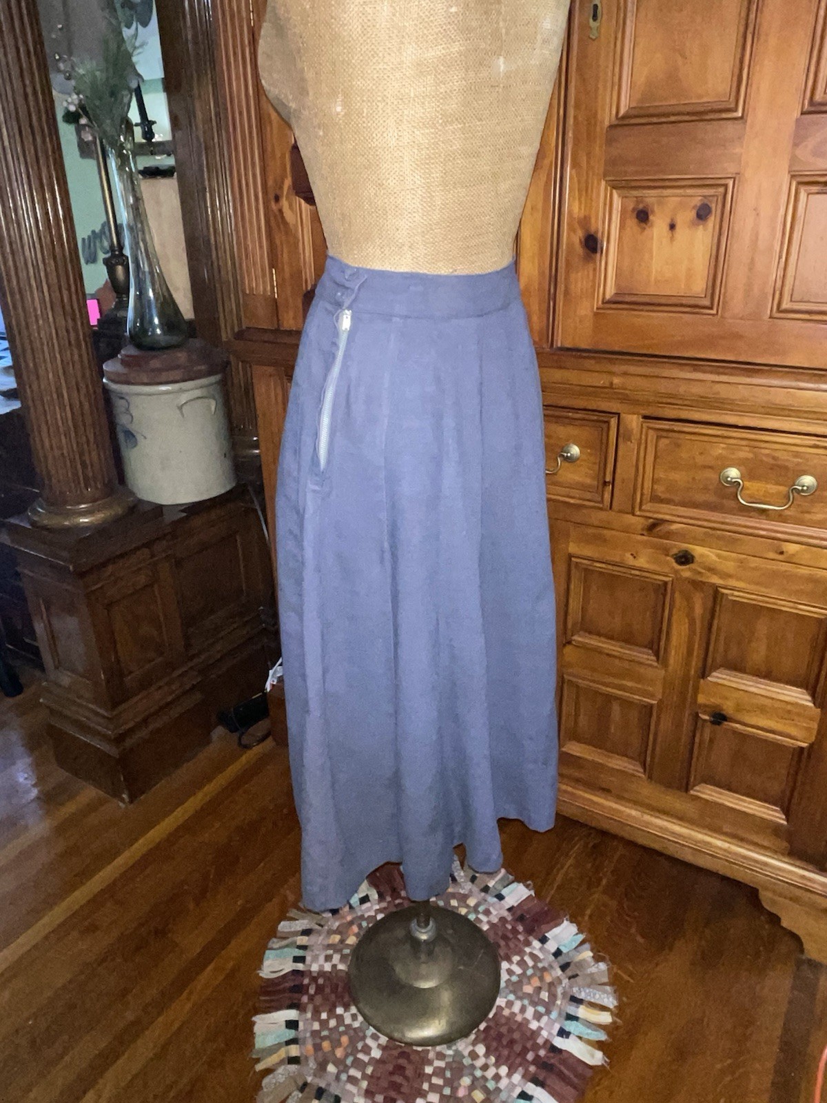 Vintage 50s Mid Century Gray Linen 16 Panel A-Line Rockabilly Skirt Size 28w
