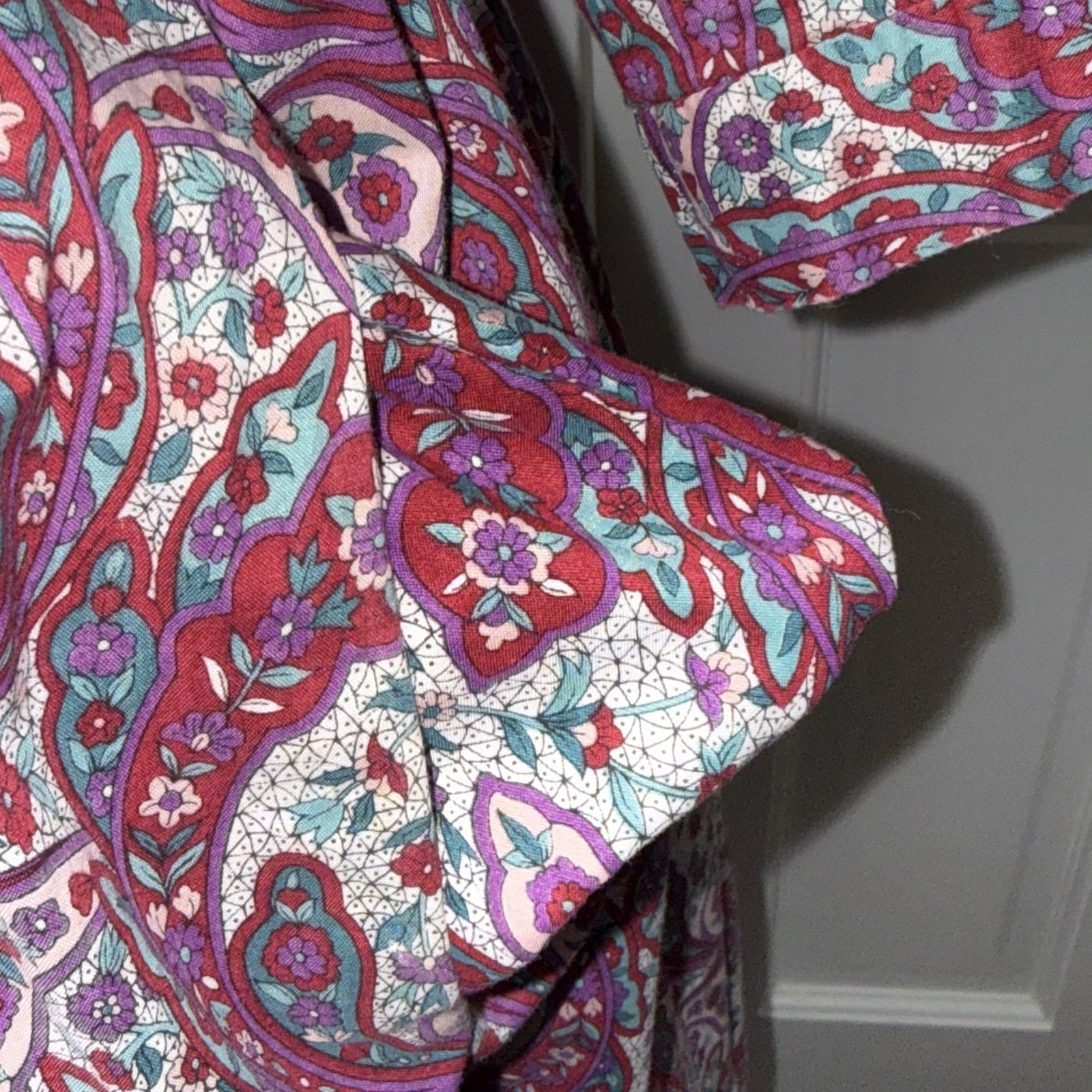 1950’s Handmade Cotton Shirt Dress Fit & Flare Paisley Pockets Medium Belted