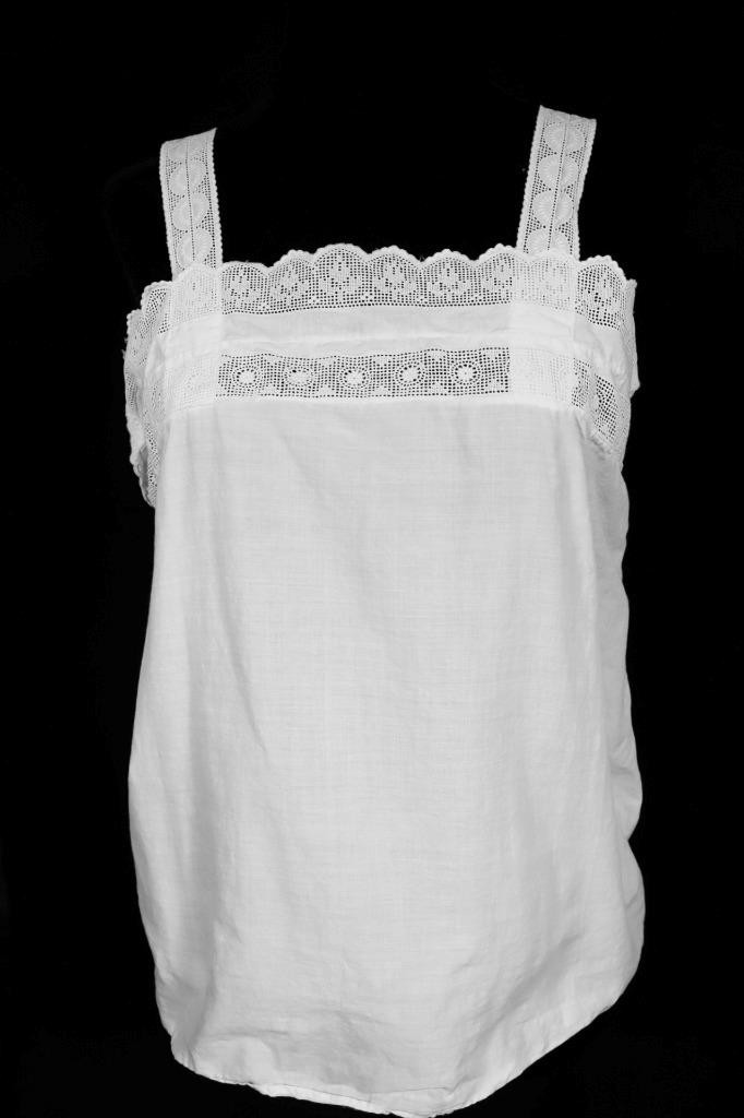 Antique French 1920’s White Cotton Camisole Hand Made Crochet Lace Trim Medium