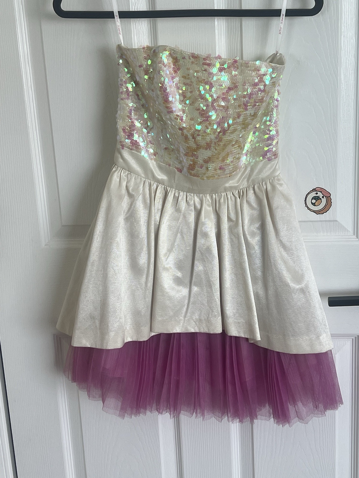 Betsey Johnson White Iridescent Size 0 Sequin Strapless Corset Tea Party Dress