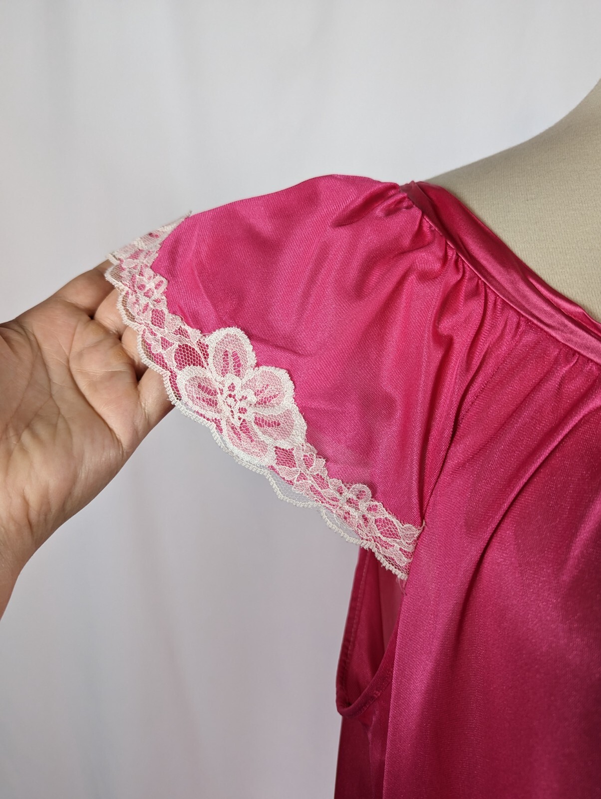 Durelle Pink Lingerie Vintage Nightie Nightgown Nylon Chiffon Floral Lace Sz 44