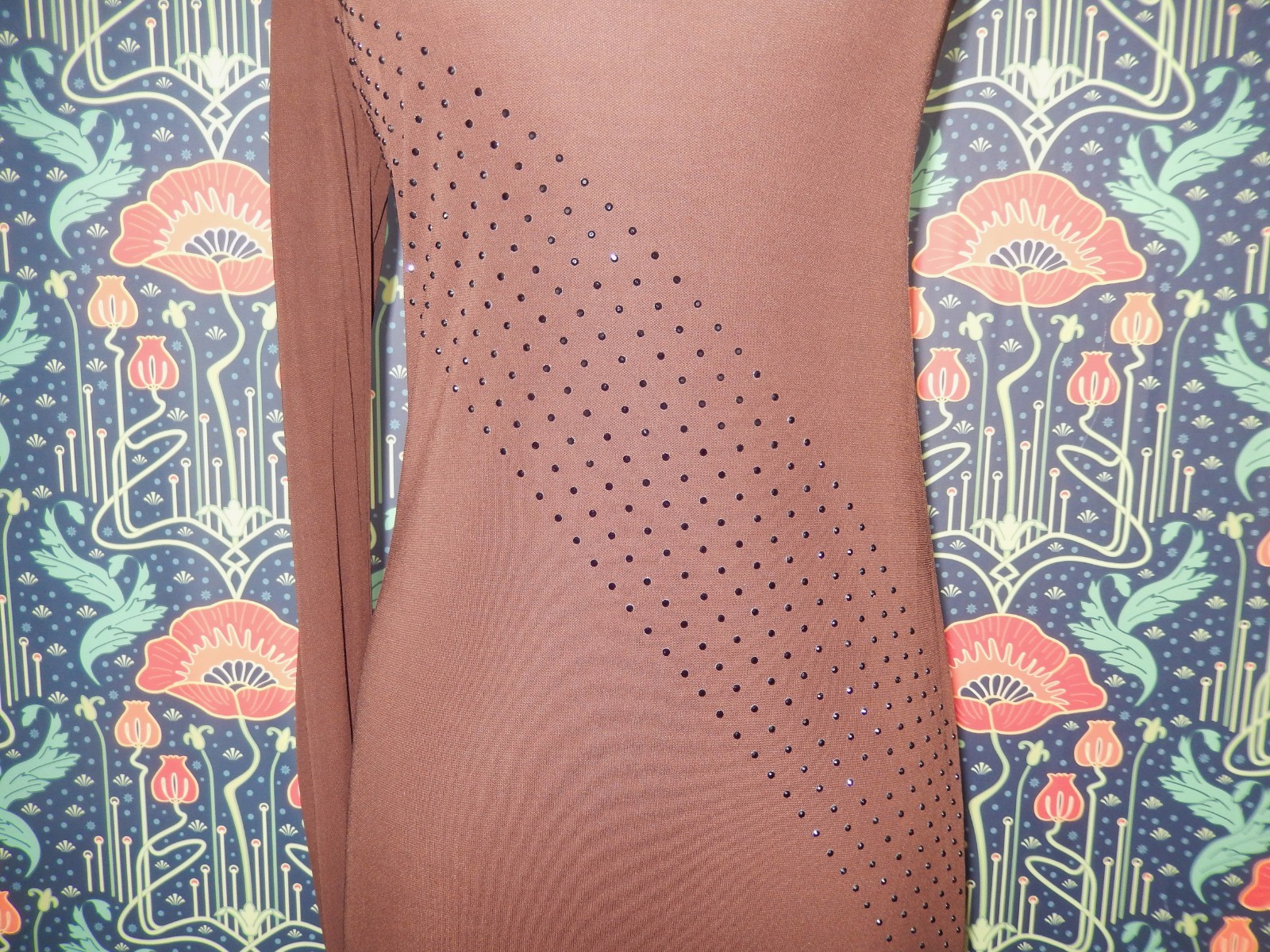 Vintage Y2K Chocolate Brown One Sleeve Shoulder Crystal Maxi Cocktail Dress XS