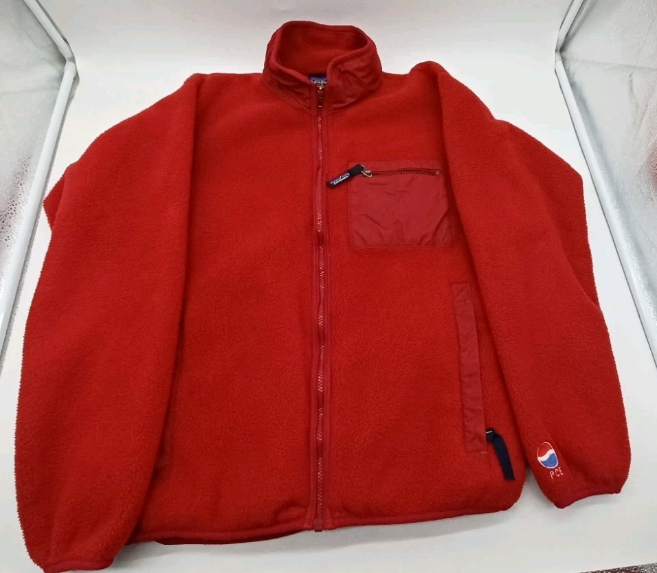 Vintage U.S.A. Rare Red Patagonia Full Zip Fleece Jacket Pepsi Logo Pce. D2341S
