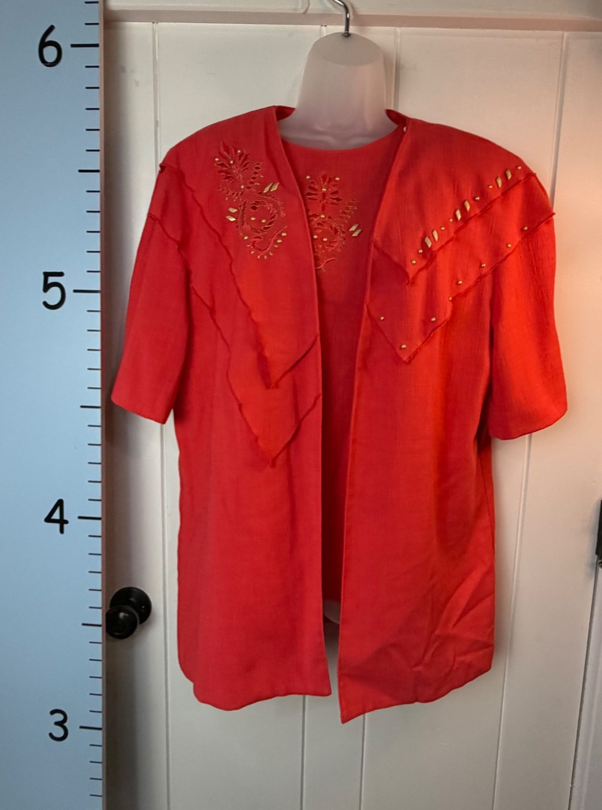 Vintage New City Girl Nancy Bolen Red/Orange 2PC Blouse Blazer Set Large Women’s