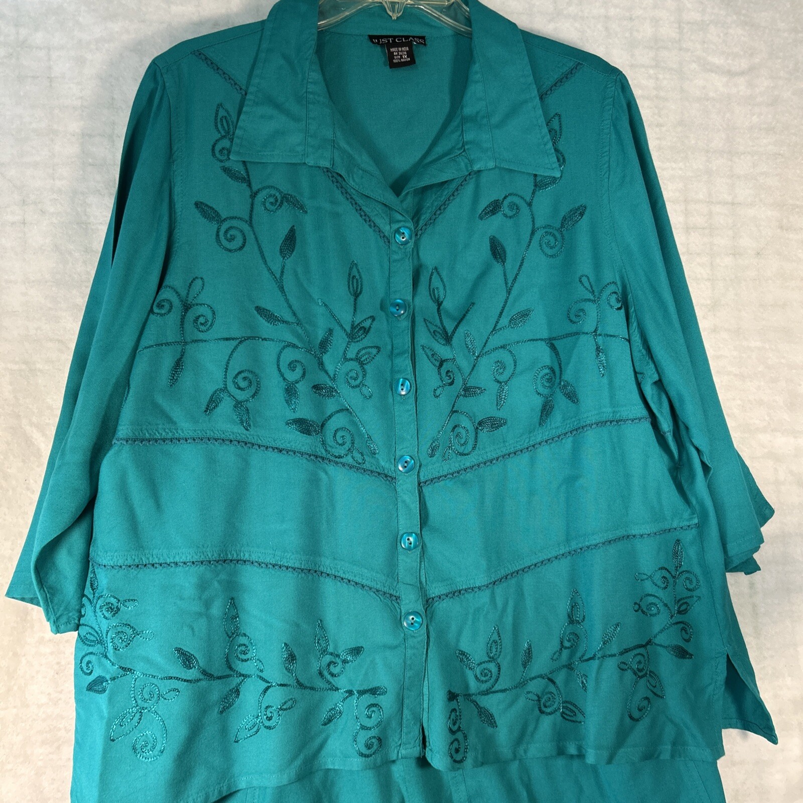 JUST CLASS Womens Boho 2 Pc Set Turquoise Maxi 1990s Top 1xl Skirt XL