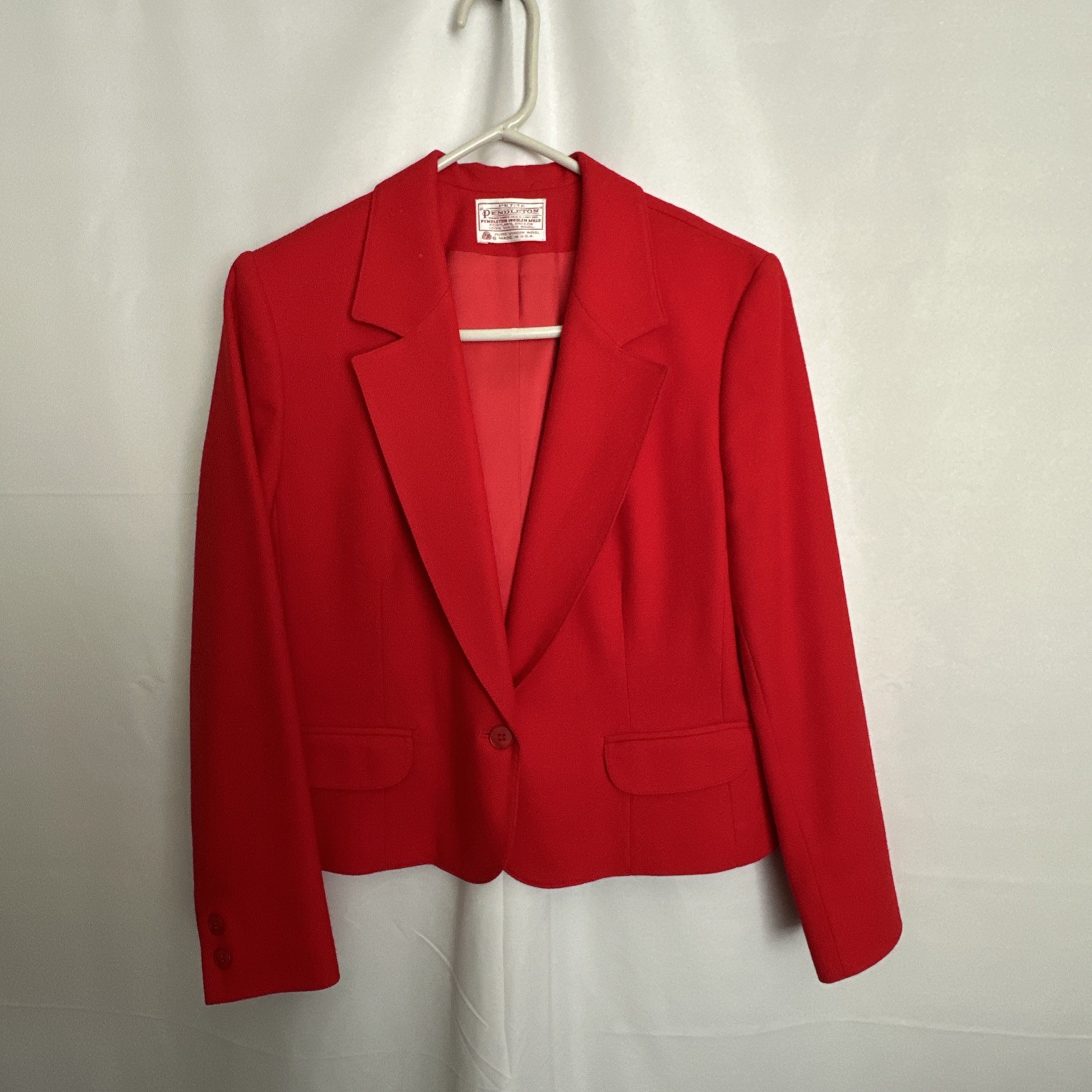 Vtg Pendleton Wool Blazer Jacket Womens Red Lined USA Sz- 12 Petite #750