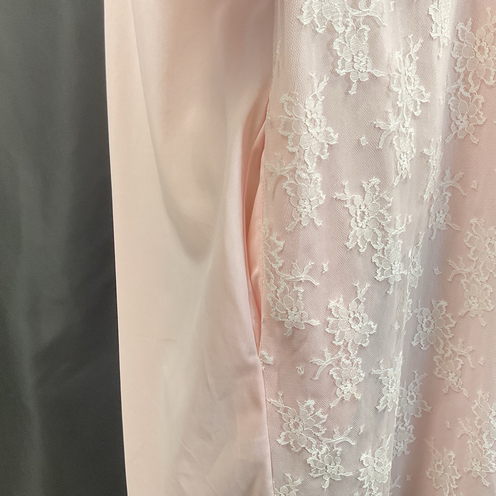 Vintage 1960s San’s Souci Pink Lace Peignoir Robe Nylon Sheer Lace Overlay Sz 14