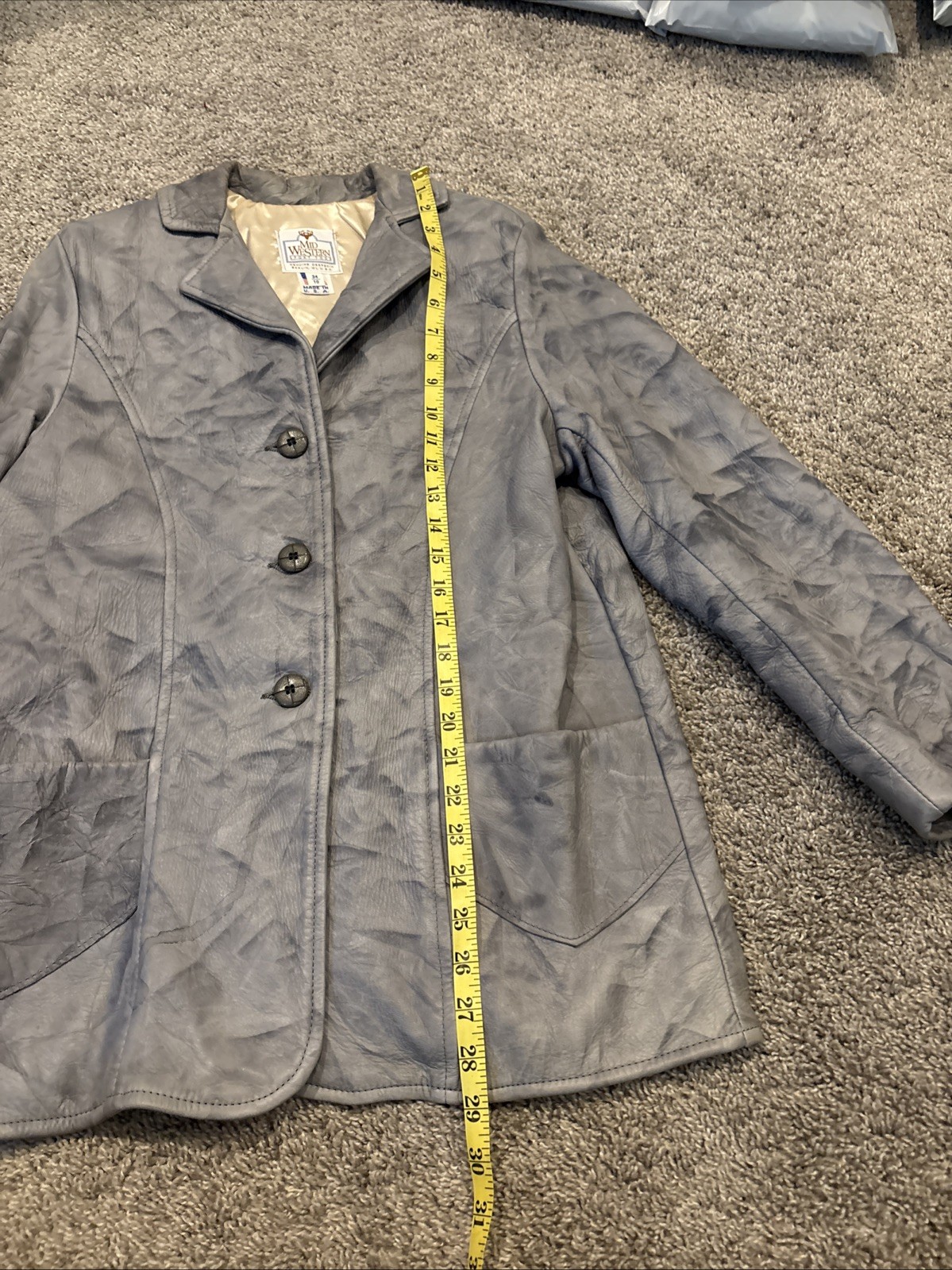 Vintage Midwestern Sport Button Gray Leather Deerskin Jacket Made In USA 34/10