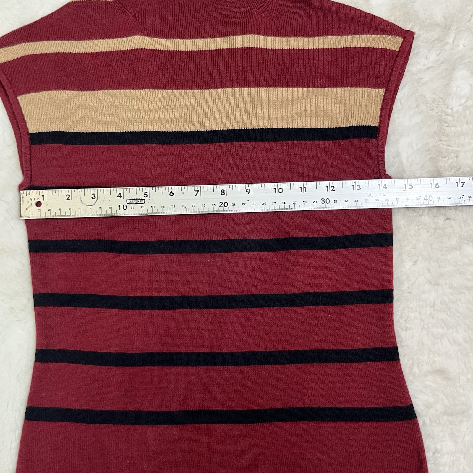 Petite Sophisticate Striped Sweater Vest Size P Burgundy Gold Black vintage