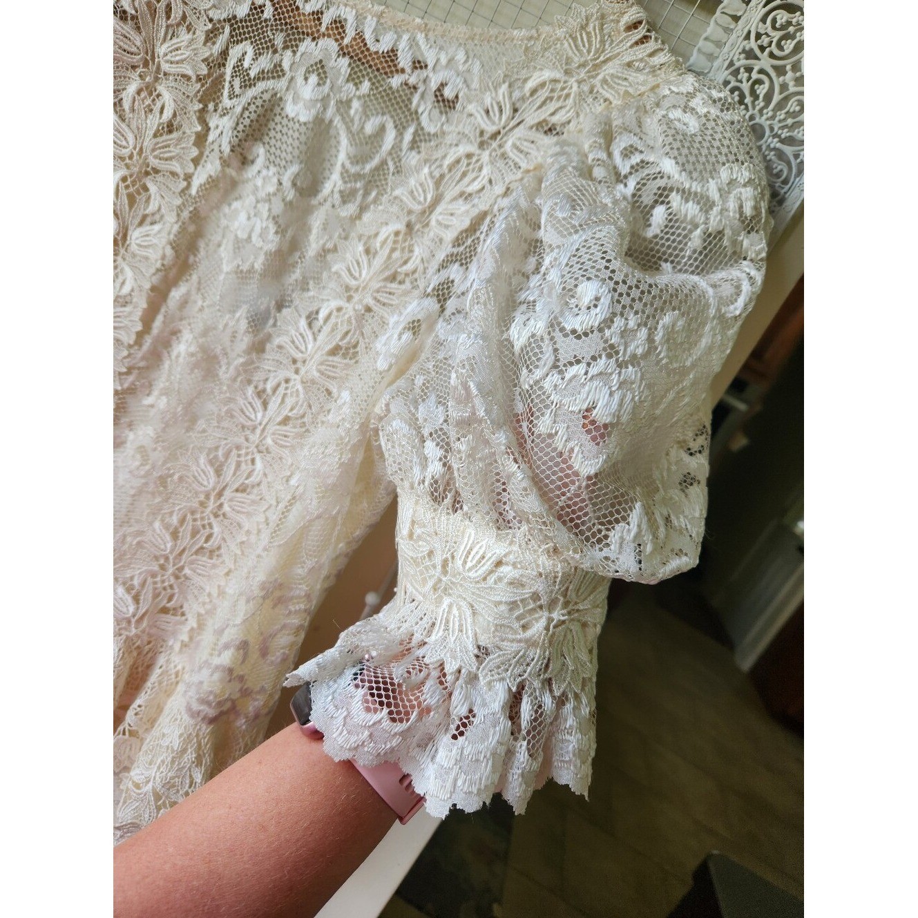 Vintage Cachet sz 7/8 Lace 80s Dress Bridal Ivory