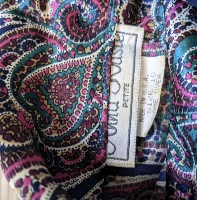 Vintage 70s Anna Kristi Blouse Womens Petite Size 10 Paisley High Neck Boho Top