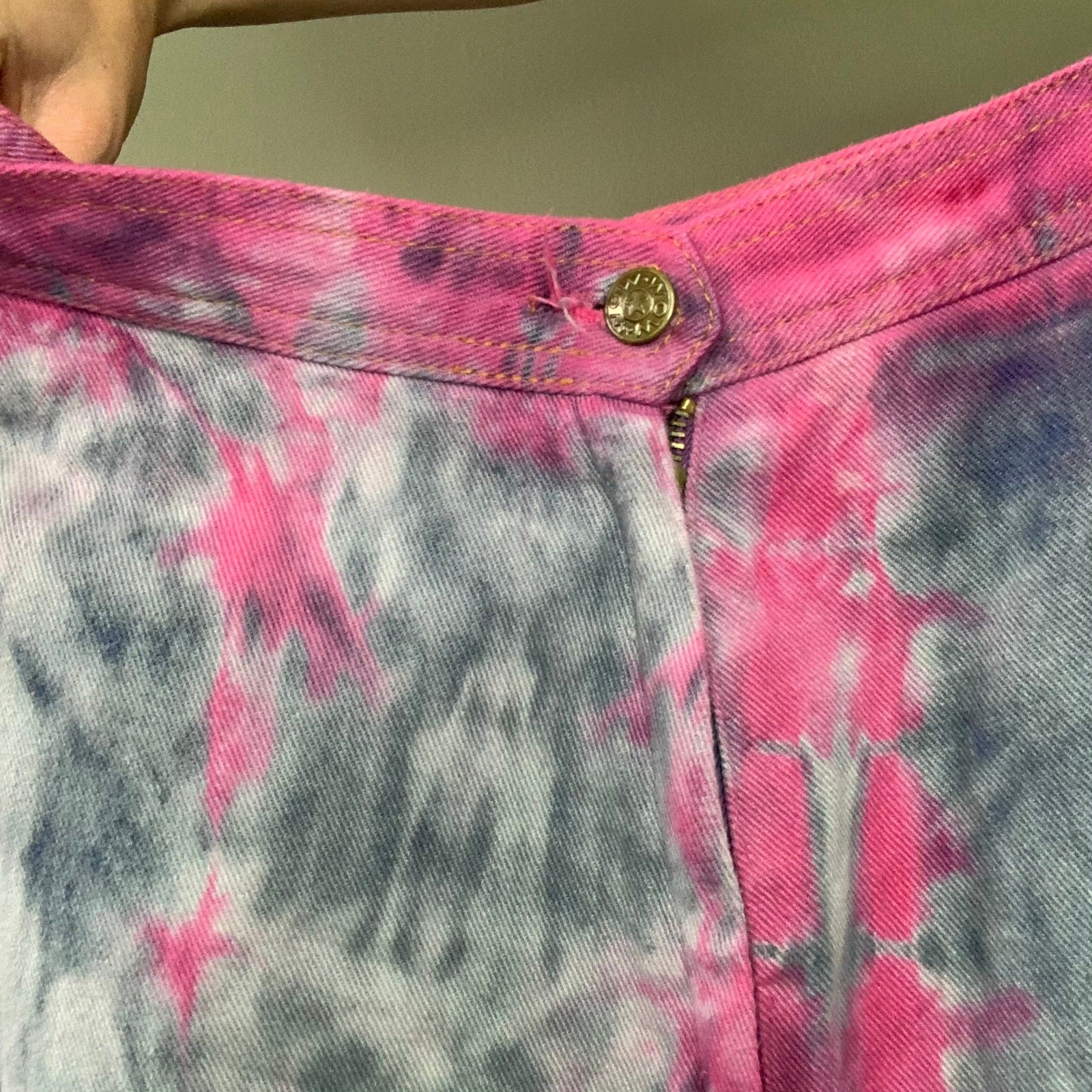 Unique Hand Dyed Vintage Shorts Culottes Blue & Pink Reverse Shibori Tie Dye