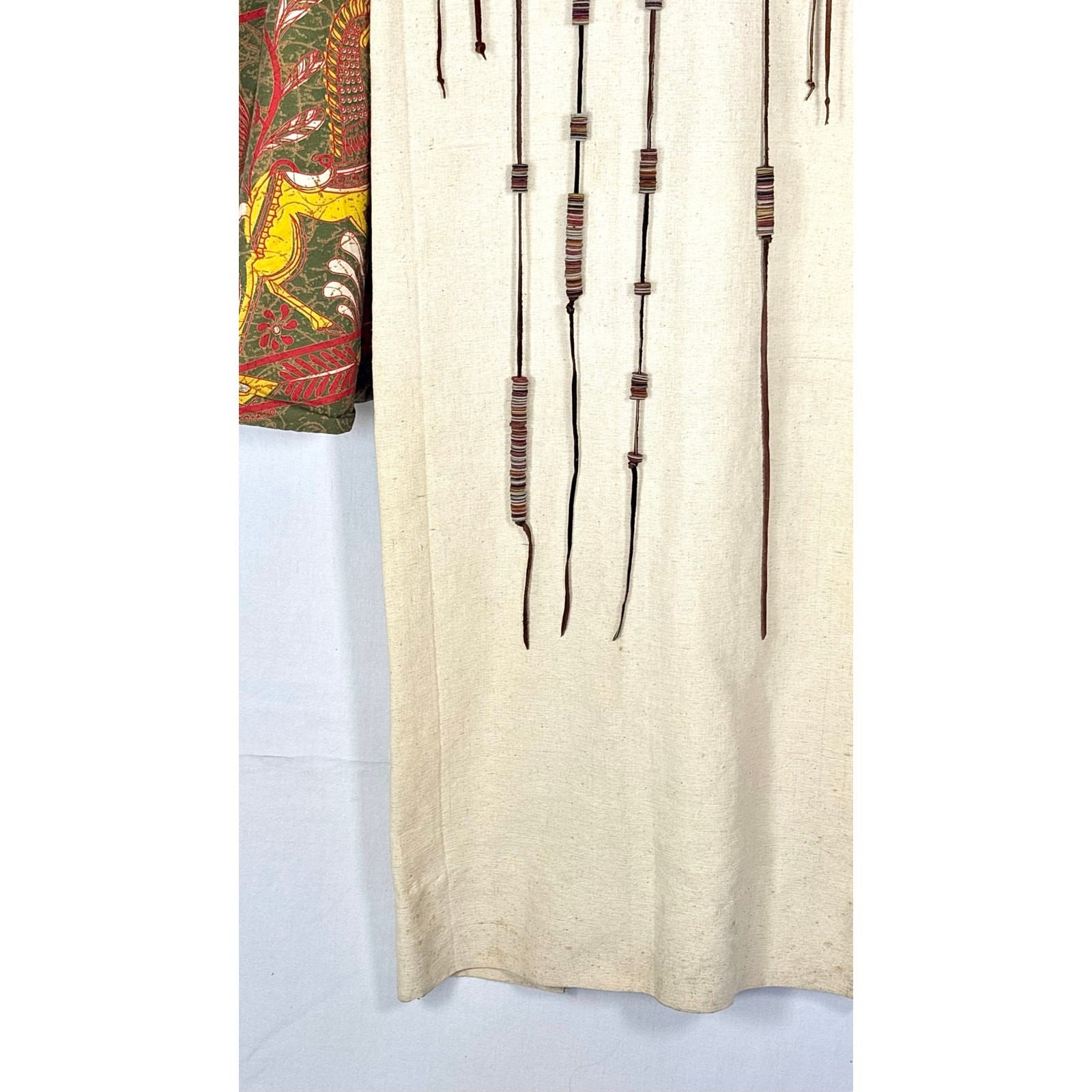 Vintage 1970s Barbara Matamoros Canvas Cape Dress African Barkcloth Print
